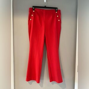 Red High-Rise Button-Accent Women's Pants